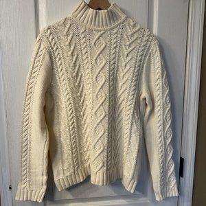 Chaps | VTG XL Ivory Cream Cable Knit Sweater Jumper Mock Neck Thick Fisherman